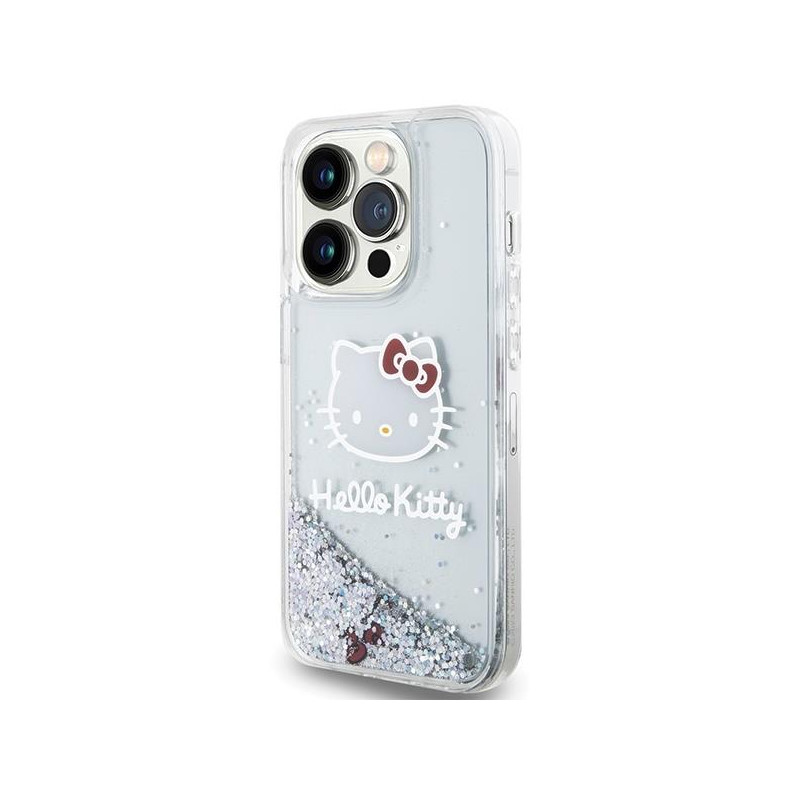 Etui Hello Kitty Liquid Glitter Charms Kitty Head na iPhone 15 Pro - srebrne