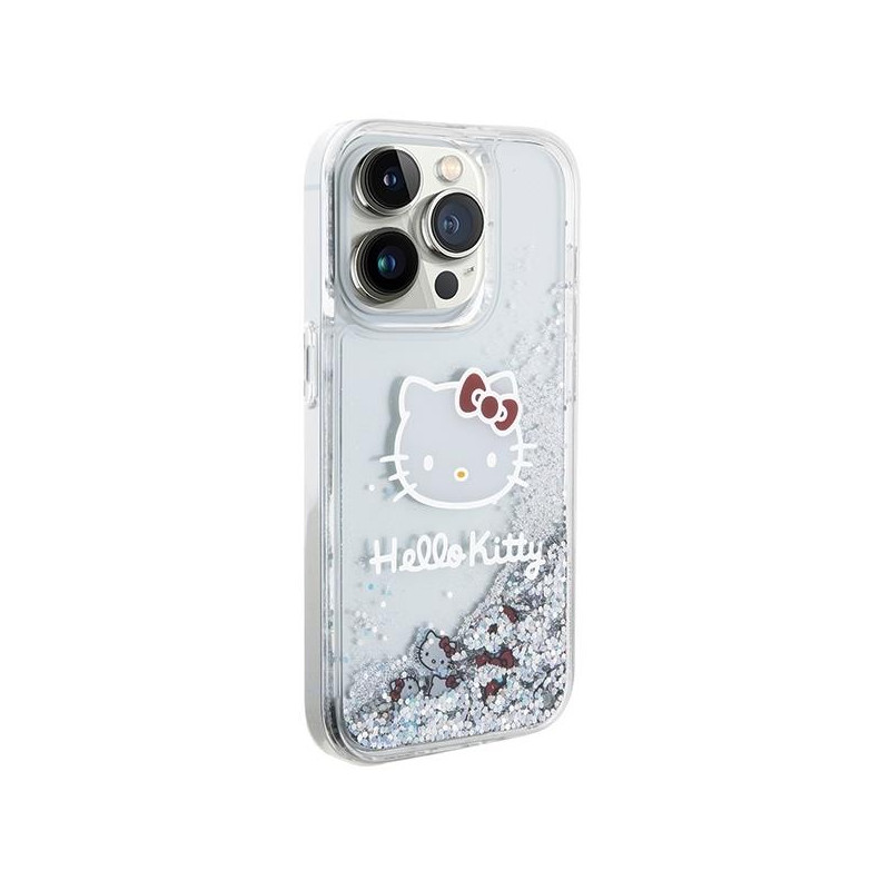 Etui Hello Kitty Liquid Glitter Charms Kitty Head na iPhone 15 Pro - srebrne