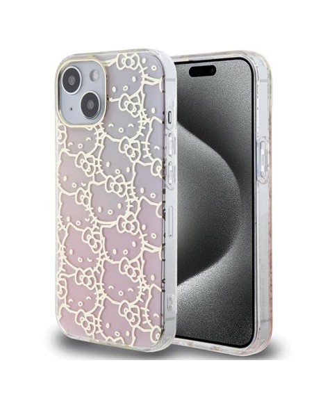 Etui Hello Kitty IML Gradient Electrop Crowded Kitty Head na iPhone 15 - różowe Etui Hello Kitty IML Gradient Electrop Crowded Kitty Head na iPhone 15 - różowe