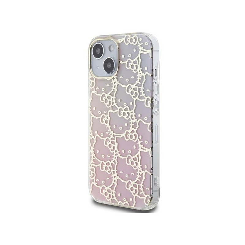 Etui Hello Kitty IML Gradient Electrop Crowded Kitty Head na iPhone 15 - różowe