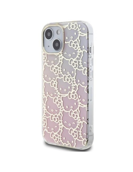 Etui Hello Kitty IML Gradient Electrop Crowded Kitty Head na iPhone 15 - różowe Etui Hello Kitty IML Gradient Electrop Crowded Kitty Head na iPhone 15 - różowe