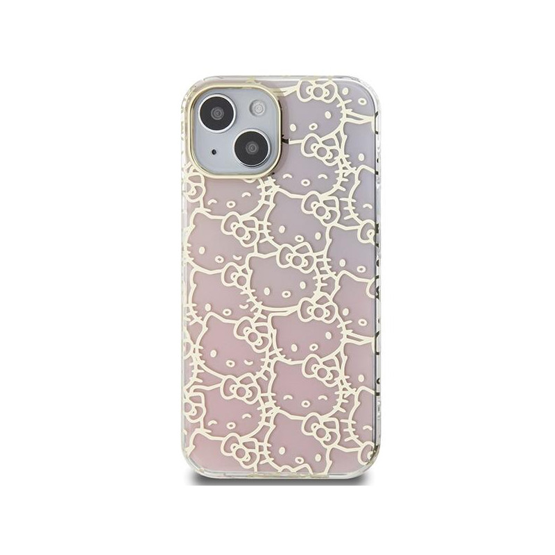 Etui Hello Kitty IML Gradient Electrop Crowded Kitty Head na iPhone 15 - różowe