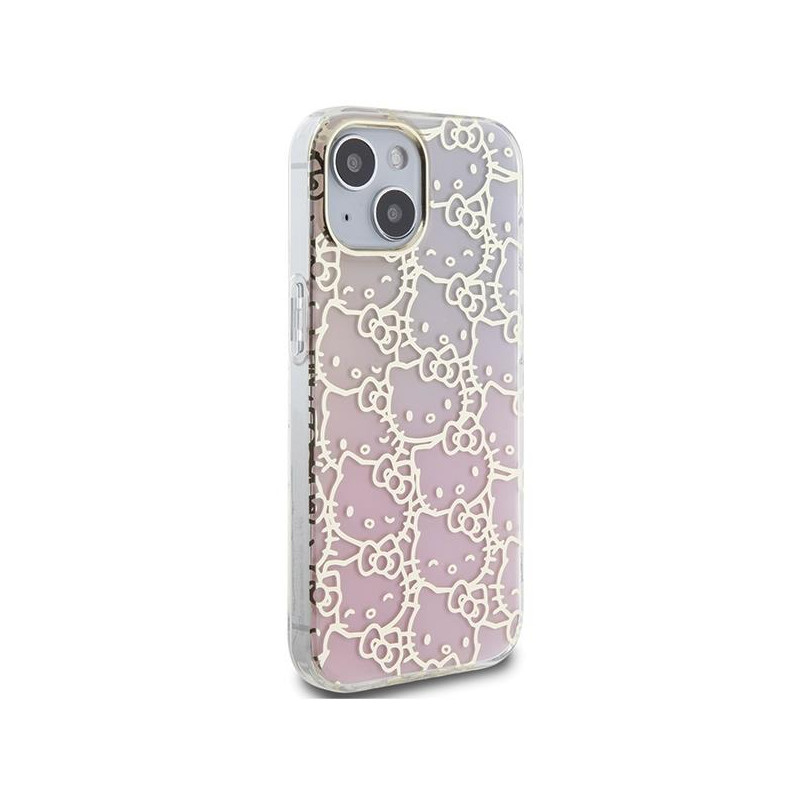 Etui Hello Kitty IML Gradient Electrop Crowded Kitty Head na iPhone 15 - różowe