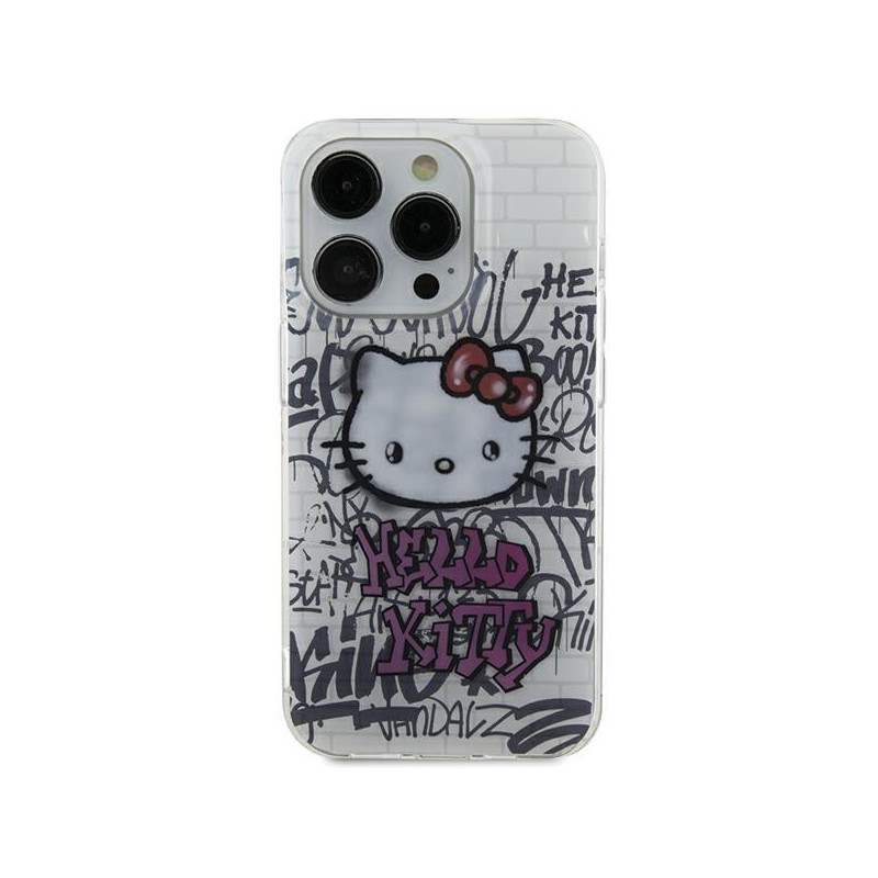 Etui Hello Kitty IML Kitty On Bricks Graffiti na iPhone 15 - białe Etui Hello Kitty IML Kitty On Bricks Graffiti na iPhone 15 - białe