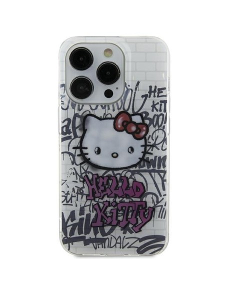 Etui Hello Kitty IML Kitty On Bricks Graffiti na iPhone 15 - białe Etui Hello Kitty IML Kitty On Bricks Graffiti na iPhone 15 - białe