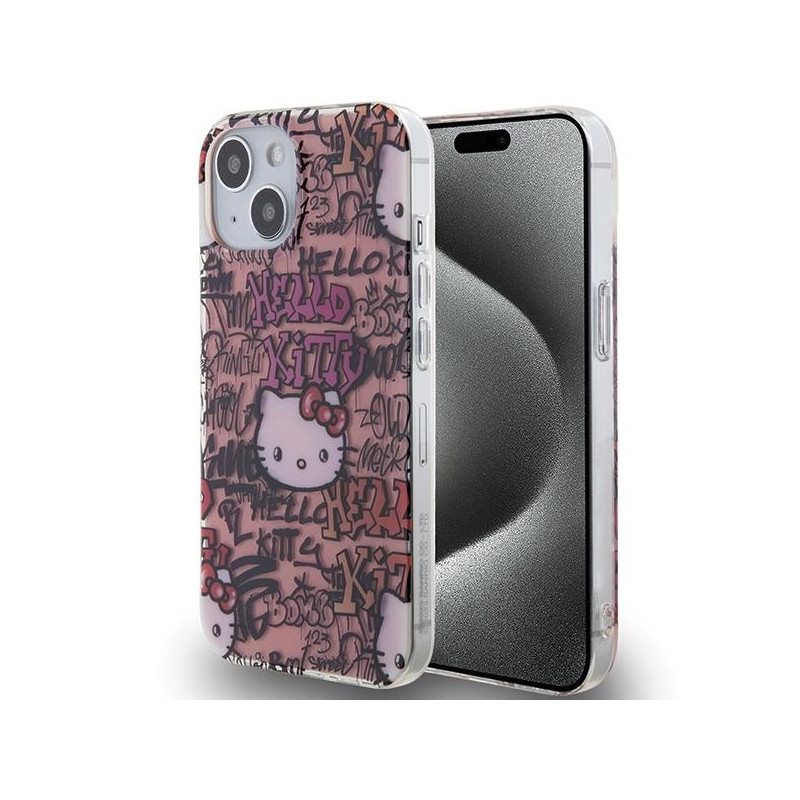 Etui Hello Kitty IML Tags Graffiti na iPhone 15 - różowe