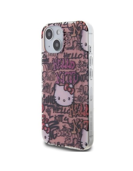 Etui Hello Kitty IML Tags Graffiti na iPhone 15 - różowe Etui Hello Kitty IML Tags Graffiti na iPhone 15 - różowe