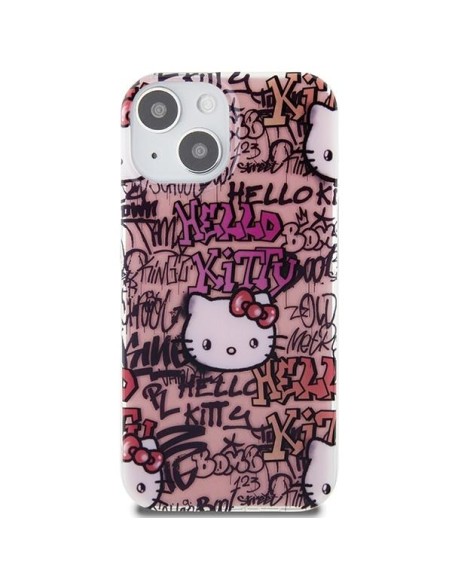 Etui Hello Kitty IML Tags Graffiti na iPhone 15 - różowe Etui Hello Kitty IML Tags Graffiti na iPhone 15 - różowe