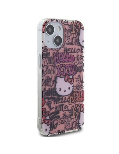 Etui Hello Kitty IML Tags Graffiti na iPhone 15 - różowe Etui Hello Kitty IML Tags Graffiti na iPhone 15 - różowe