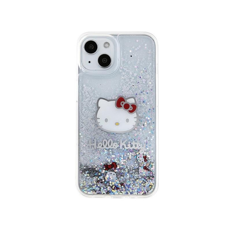 Etui Hello Kitty Liquid Glitter Charms Kitty Head na iPhone 15 - srebrne