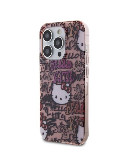 Etui Hello Kitty IML Tags Graffiti na iPhone 15 Pro Max - różowe Etui Hello Kitty IML Tags Graffiti na iPhone 15 Pro Max - różowe