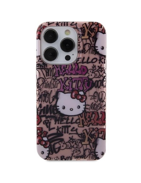 Etui Hello Kitty IML Tags Graffiti na iPhone 15 Pro Max - różowe Etui Hello Kitty IML Tags Graffiti na iPhone 15 Pro Max - różowe