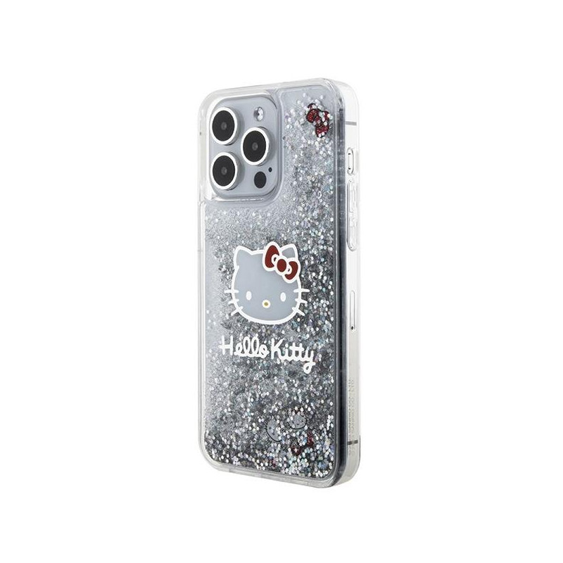 Etui Hello Kitty Liquid Glitter Charms Kitty Head na iPhone 15 Pro Max - srebrne