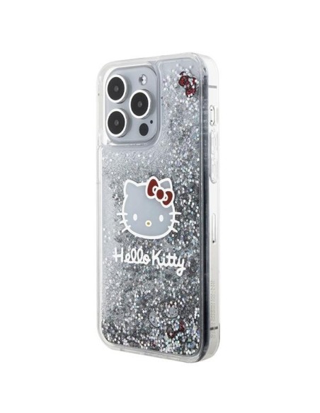 Etui Hello Kitty Liquid Glitter Charms Kitty Head na iPhone 15 Pro Max - srebrne Etui Hello Kitty Liquid Glitter Charms Kitty Head na iPhone 15 Pro Max - srebrne