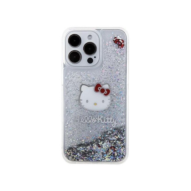 Etui Hello Kitty Liquid Glitter Charms Kitty Head na iPhone 15 Pro Max - srebrne