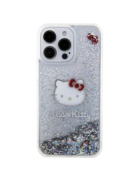 Etui Hello Kitty Liquid Glitter Charms Kitty Head na iPhone 15 Pro Max - srebrne Etui Hello Kitty Liquid Glitter Charms Kitty Head na iPhone 15 Pro Max - srebrne