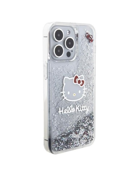Etui Hello Kitty Liquid Glitter Charms Kitty Head na iPhone 15 Pro Max - srebrne Etui Hello Kitty Liquid Glitter Charms Kitty Head na iPhone 15 Pro Max - srebrne