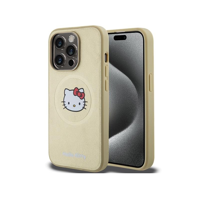 Etui Hello Kitty Leather Kitty Head MagSafe na iPhone 14 Pro Max - złote Etui Hello Kitty Leather Kitty Head MagSafe na iPhone 14 Pro Max - złote