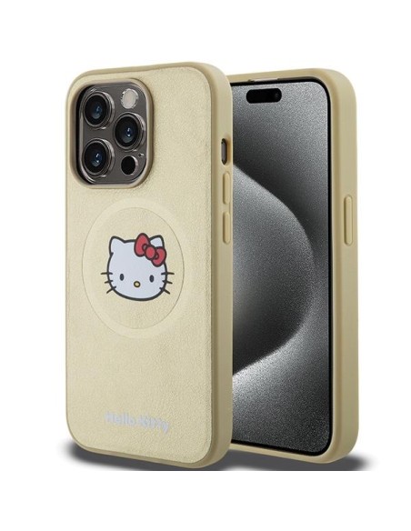 Etui Hello Kitty Leather Kitty Head MagSafe na iPhone 14 Pro Max - złote Etui Hello Kitty Leather Kitty Head MagSafe na iPhone 14 Pro Max - złote