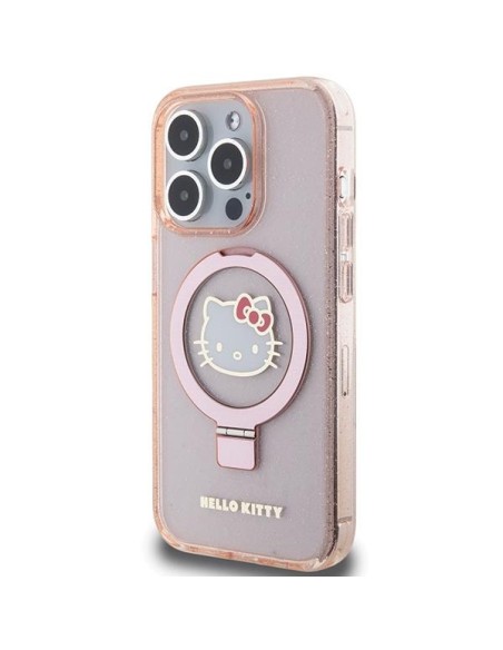 Etui Hello Kitty Ring Stand Glitter Electrop Logo MagSafe na iPhone 15 Pro - różowe Etui Hello Kitty Ring Stand Glitter Electrop Logo MagSafe na iPhone 15 Pro - różowe