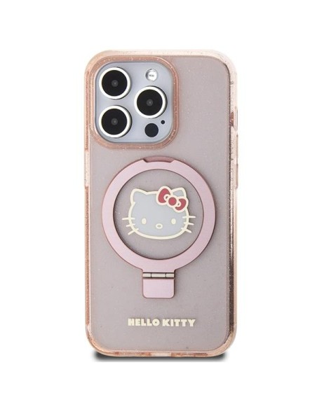 Etui Hello Kitty Ring Stand Glitter Electrop Logo MagSafe na iPhone 15 Pro - różowe Etui Hello Kitty Ring Stand Glitter Electrop Logo MagSafe na iPhone 15 Pro - różowe