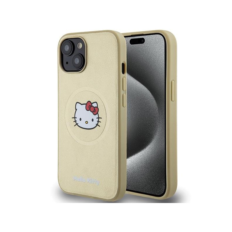 Etui Hello Kitty Leather Kitty Head MagSafe na iPhone 15 - złote