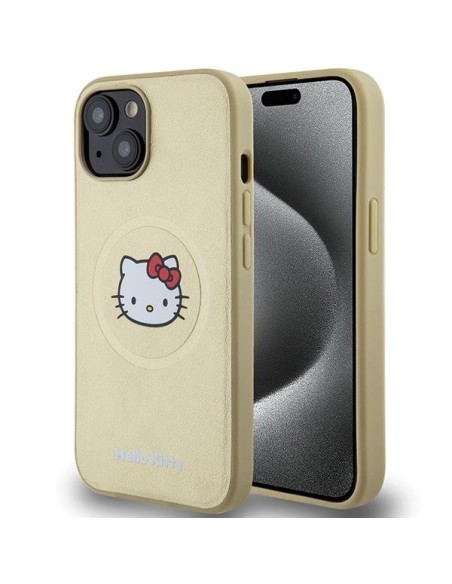 Etui Hello Kitty Leather Kitty Head MagSafe na iPhone 15 - złote Etui Hello Kitty Leather Kitty Head MagSafe na iPhone 15 - złote