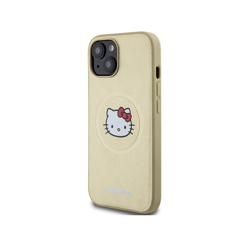 Etui Hello Kitty Leather Kitty Head MagSafe na iPhone 15 - złote