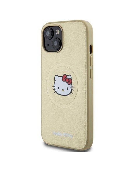 Etui Hello Kitty Leather Kitty Head MagSafe na iPhone 15 - złote Etui Hello Kitty Leather Kitty Head MagSafe na iPhone 15 - złote