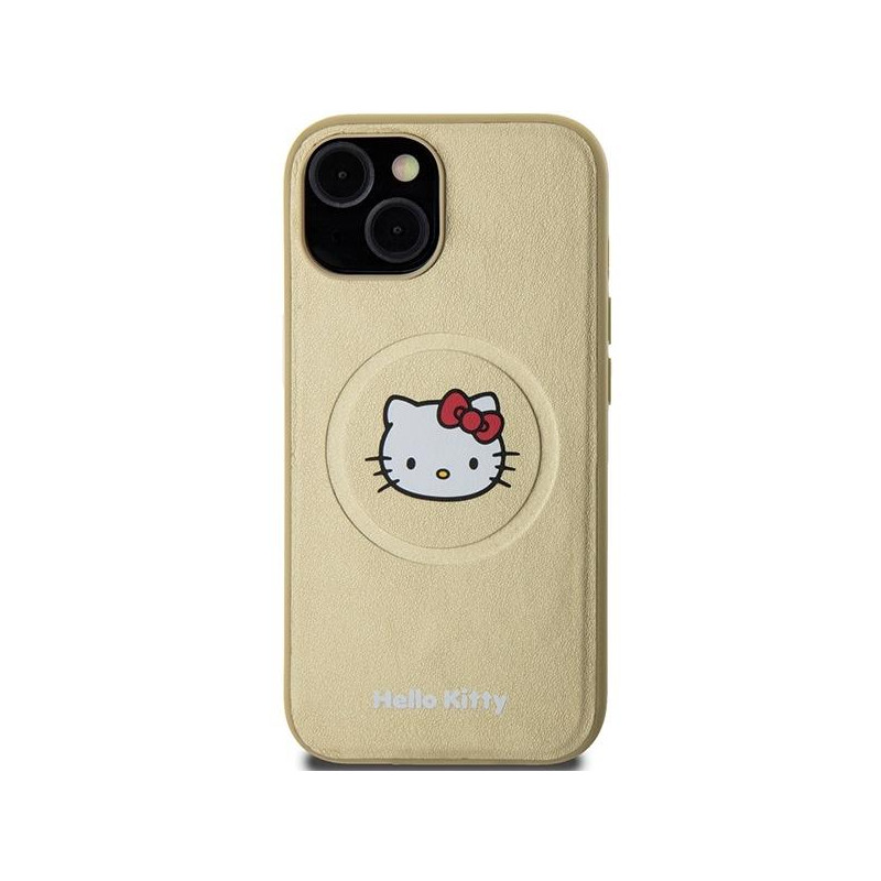 Etui Hello Kitty Leather Kitty Head MagSafe na iPhone 15 - złote