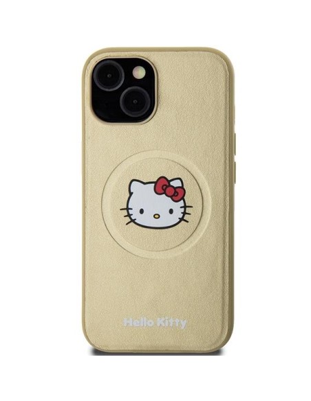 Etui Hello Kitty Leather Kitty Head MagSafe na iPhone 15 - złote Etui Hello Kitty Leather Kitty Head MagSafe na iPhone 15 - złote