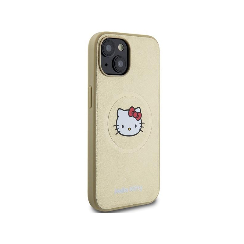 Etui Hello Kitty Leather Kitty Head MagSafe na iPhone 15 - złote