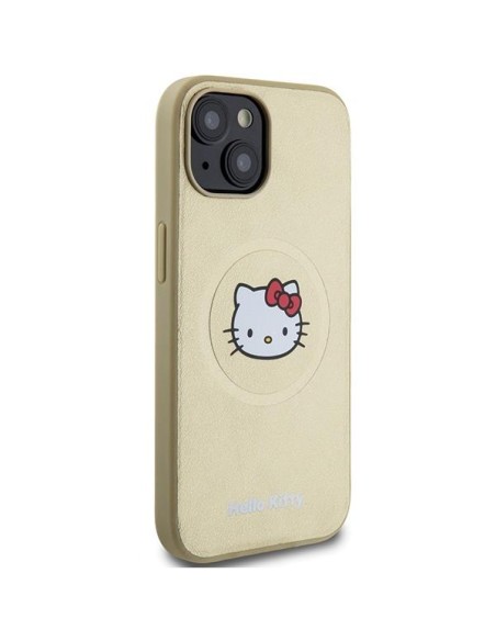 Etui Hello Kitty Leather Kitty Head MagSafe na iPhone 15 - złote Etui Hello Kitty Leather Kitty Head MagSafe na iPhone 15 - złote