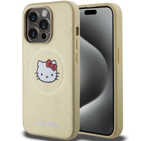 Etui Hello Kitty Leather Kitty Head MagSafe na iPhone 15 Pro Max - złote Etui Hello Kitty Leather Kitty Head MagSafe na iPhone 15 Pro Max - złote