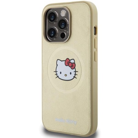 Etui Hello Kitty Leather Kitty Head MagSafe na iPhone 15 Pro Max - złote Etui Hello Kitty Leather Kitty Head MagSafe na iPhone 15 Pro Max - złote