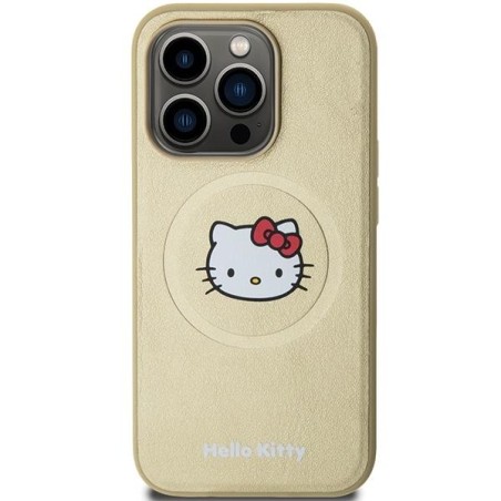 Etui Hello Kitty Leather Kitty Head MagSafe na iPhone 15 Pro Max - złote Etui Hello Kitty Leather Kitty Head MagSafe na iPhone 15 Pro Max - złote