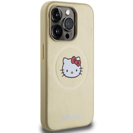 Etui Hello Kitty Leather Kitty Head MagSafe na iPhone 15 Pro Max - złote Etui Hello Kitty Leather Kitty Head MagSafe na iPhone 15 Pro Max - złote