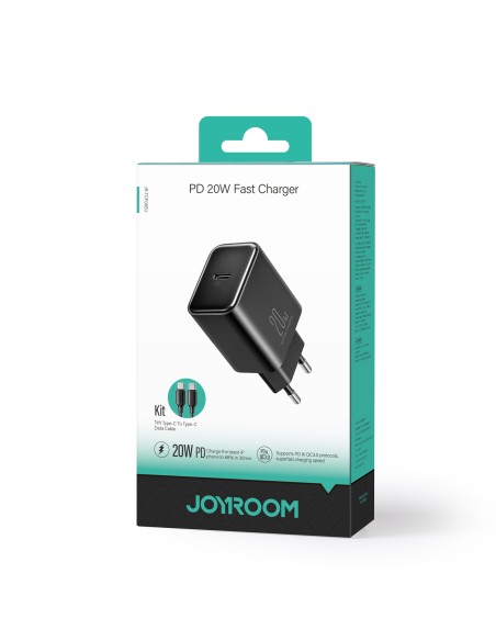 Ładowarka sieciowa Joyroom JR-TCF06 USB-C PD 20W + kabel USB-C - czarna Ładowarka sieciowa Joyroom JR-TCF06 USB-C PD 20W + kabel USB-C - czarna