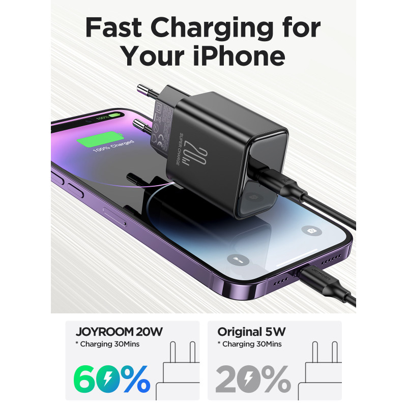 Ładowarka sieciowa Joyroom JR-TCF06 USB-C PD 20W + kabel USB-C - czarna