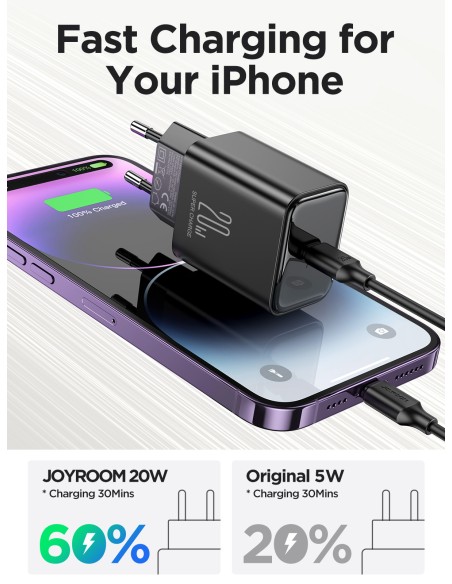 Ładowarka sieciowa Joyroom JR-TCF06 USB-C PD 20W + kabel USB-C - czarna Ładowarka sieciowa Joyroom JR-TCF06 USB-C PD 20W + kabel USB-C - czarna
