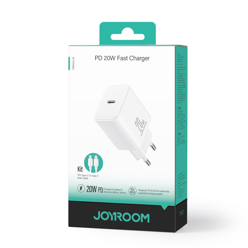 Ładowarka sieciowa Joyroom JR-TCF06 USB-C PD 20W + kabel USB-C - biała Ładowarka sieciowa Joyroom JR-TCF06 USB-C PD 20W + kabel USB-C - biała
