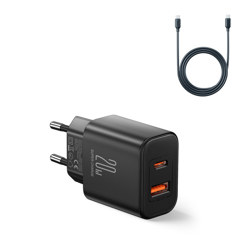 Ładowarka EU Joyroom JR-TCF05 20W USB-A USB-C + kabel USB-C - czarna Ładowarka EU Joyroom JR-TCF05 20W USB-A USB-C + kabel USB-C - czarna