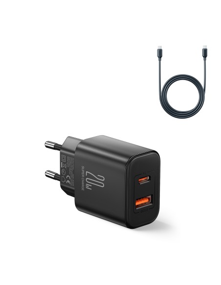 Ładowarka EU Joyroom JR-TCF05 20W USB-A USB-C + kabel USB-C - czarna Ładowarka EU Joyroom JR-TCF05 20W USB-A USB-C + kabel USB-C - czarna