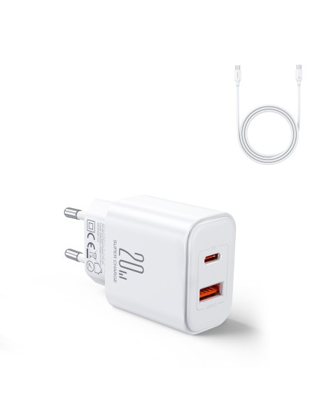 Ładowarka EU Joyroom JR-TCF05 20W USB-A USB-C + kabel USB-C - biała Ładowarka EU Joyroom JR-TCF05 20W USB-A USB-C + kabel USB-C - biała