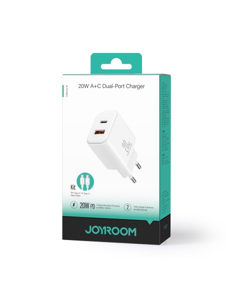 Ładowarka EU Joyroom JR-TCF05 20W USB-A USB-C + kabel USB-C - biała Ładowarka EU Joyroom JR-TCF05 20W USB-A USB-C + kabel USB-C - biała