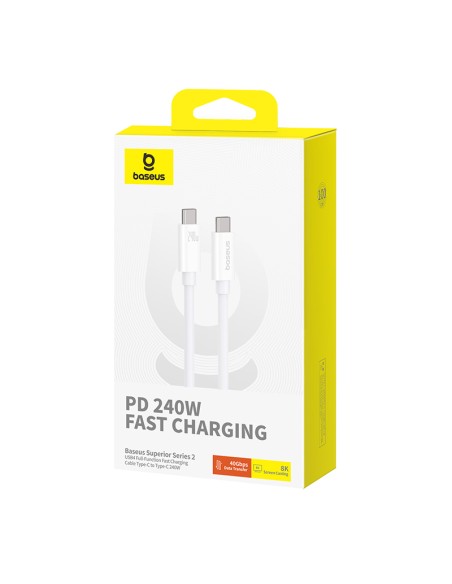 Kabel Baseus CB000068 USB-C - USB-C 240W PD 8K 60Hz 1m - biały Kabel Baseus CB000068 USB-C - USB-C 240W PD 8K 60Hz 1m - biały