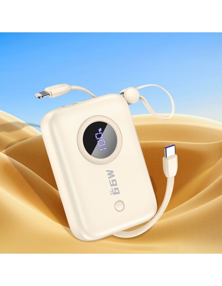Powerbank Dudao K14 10000mAh z kablami USB-C / Lightning - beżowy Powerbank Dudao K14 10000mAh z kablami USB-C / Lightning - beżowy
