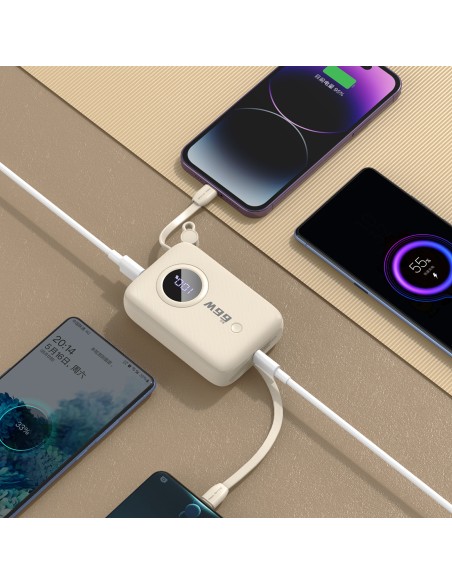 Powerbank Dudao K14 10000mAh z kablami USB-C / Lightning - beżowy Powerbank Dudao K14 10000mAh z kablami USB-C / Lightning - beżowy