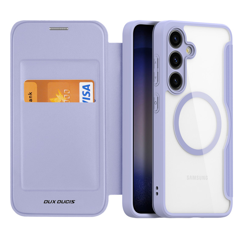 Etui Dux Ducis Skin X Pro do Samsung S24 z magnetycznym ringiem i klapką - fioletowe