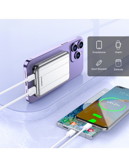 Mini powerbank Choetech B655 indukcyjny MagSafe USB-A / USB-C 5000mAh - srebrny Mini powerbank Choetech B655 indukcyjny MagSafe USB-A / USB-C 5000mAh - srebrny
